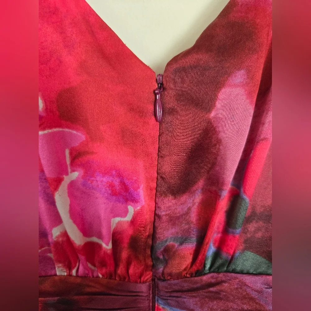 Banana Republic Silk Red Pink Floral V-Neck Sleeveless Dress Size 00P - Picture 5 of 5